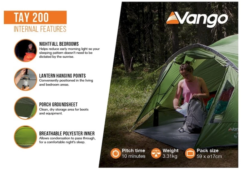 Vango Tay 200 Koepeltent - 2 Persoons - Groen 9 Vango Tay 200 Koepeltent - 2 Persoons - Groen - Afbeelding 7